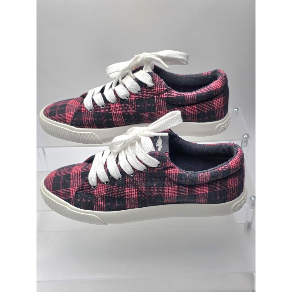 Rocket Dog Red Plaid Sneakers Women's Size 6 Red Black Tartan Canvas Lace Up